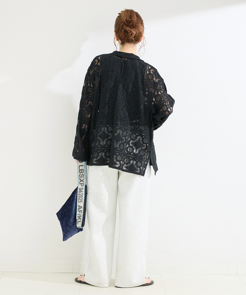ブラウス シャツ 手洗い可 / レースembroideryシャツ レディースの画像