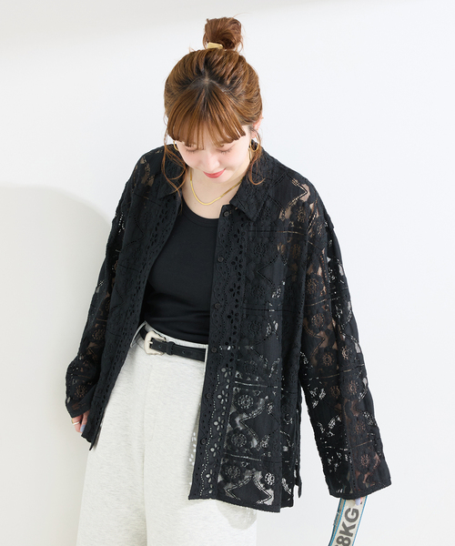 ブラウス シャツ 手洗い可 / レースembroideryシャツ レディースの画像