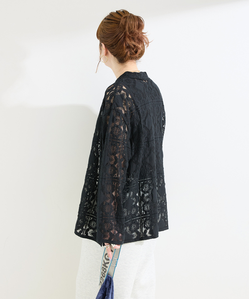 ブラウス シャツ 手洗い可 / レースembroideryシャツ レディースの画像