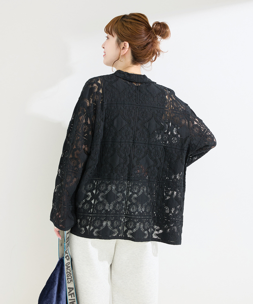 ブラウス シャツ 手洗い可 / レースembroideryシャツ レディースの画像
