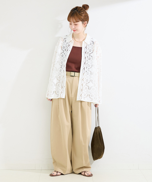 ブラウス シャツ 手洗い可 / レースembroideryシャツ レディースの画像