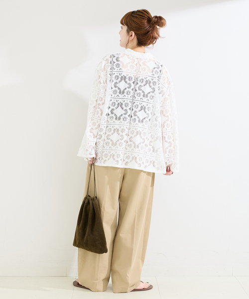 ブラウス シャツ 手洗い可 / レースembroideryシャツ レディースの画像