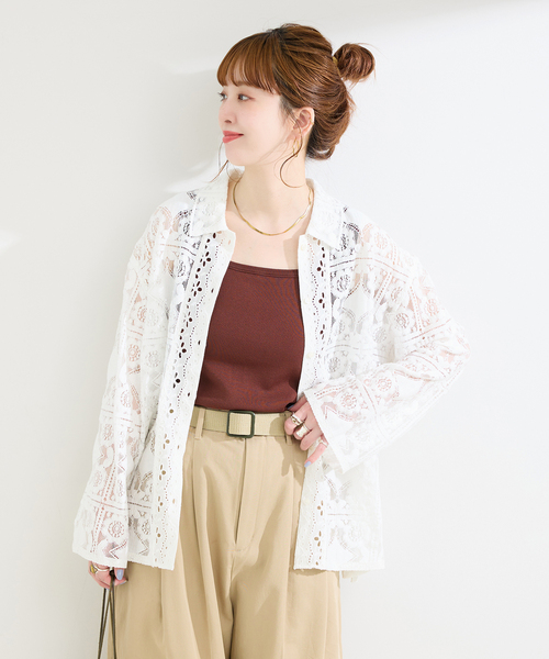ブラウス シャツ 手洗い可 / レースembroideryシャツ レディースの画像
