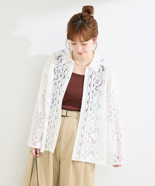 ブラウス シャツ 手洗い可 / レースembroideryシャツ レディースの画像