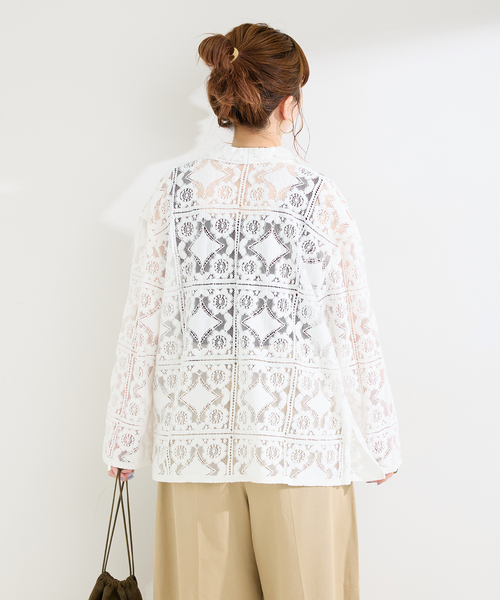 ブラウス シャツ 手洗い可 / レースembroideryシャツ レディースの画像