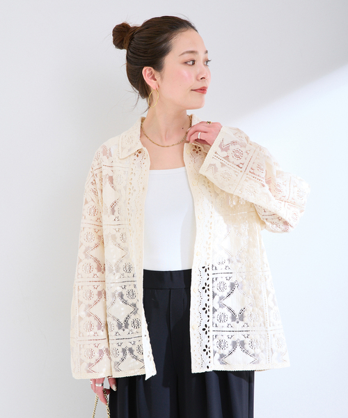 ブラウス シャツ 手洗い可 / レースembroideryシャツ レディースの画像