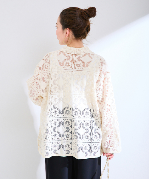ブラウス シャツ 手洗い可 / レースembroideryシャツ レディースの画像