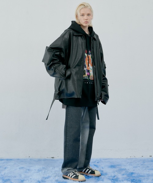 「AIVER」 ジップアップパーカー LARGE ブラック メンズの画像