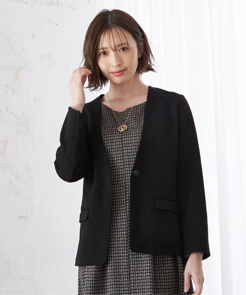 「IKKA LOUNGE」 ノーカラージャケット S ブラック レディース_画像8
