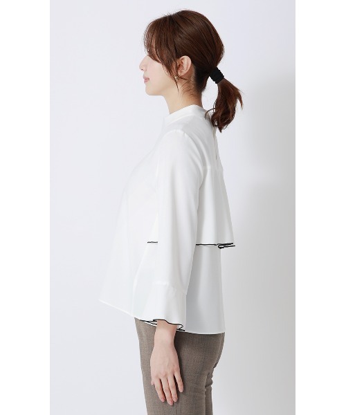 「AOYAMA」 「AnchorWoman」長袖ブラウス M ベージュ×ブラック レディース_画像2