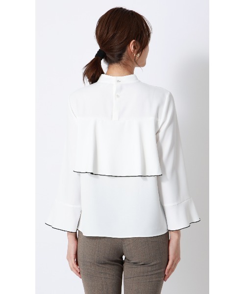 「AOYAMA」 「AnchorWoman」長袖ブラウス M ベージュ×ブラック レディース_画像3