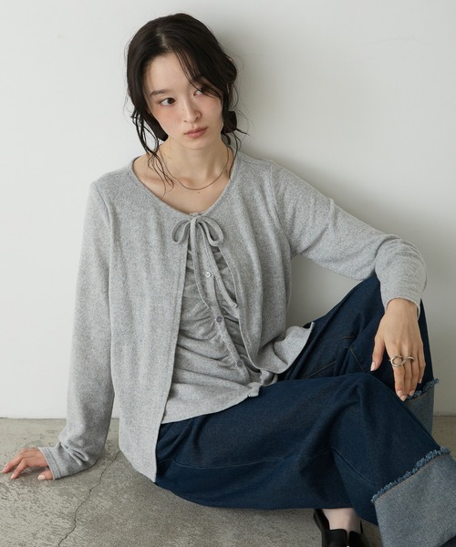 フォクシーリネン可愛い リボンつきガーデ forksy.（フォルクシー） カーディガン 「forksy.」「エブリデイ