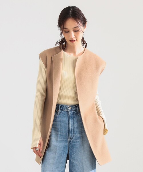 Demi-Luxe BEAMS ノーカラーベスト ジレ ブラウン Demi-Luxe BEAMS（デミルクス ビームス） ベスト ジレ ウールカシミヤ