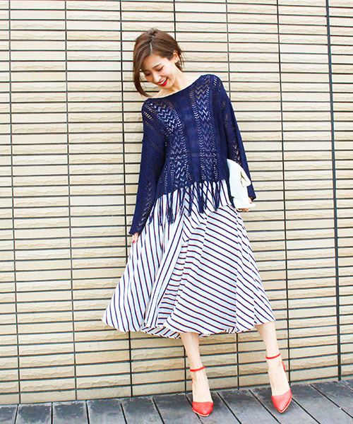 破格値下げ スカート ストライプロングスカート ロング マキシ丈スカート カラー ホワイト Reflect Com Pl