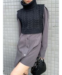 EMODA - EMODA  ニットワンピース　 シャツニット　スカート カットアウトフードニットワンピース[品番：MKSW0059456]｜EMODA