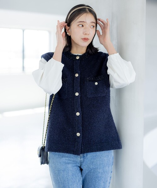 【新品・未使用】JUSGLITTY ニットツィードベスト モカ 新品・未使用】JUSGLITTY ニットツィードベスト モカ - メルカリ