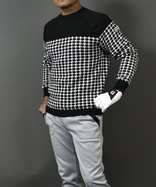 COMONGOLF（コモンゴルフ） ゴルフ ニット素材 千鳥格子 柄 切替