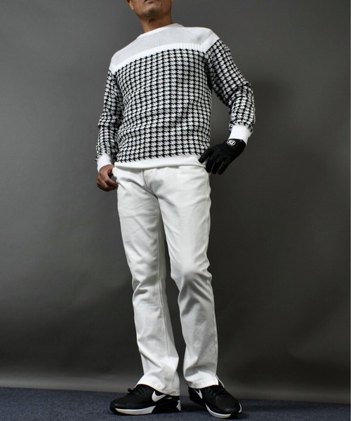 COMONGOLF（コモンゴルフ） ゴルフ ニット素材 千鳥格子 柄 切替