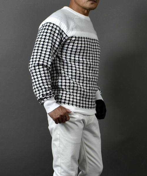 COMONGOLF（コモンゴルフ） ゴルフ ニット素材 千鳥格子 柄 切替