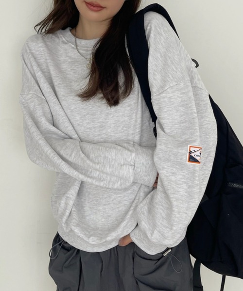 トレーナー スウェット 「韓国ストリート風」袖タグデザイン