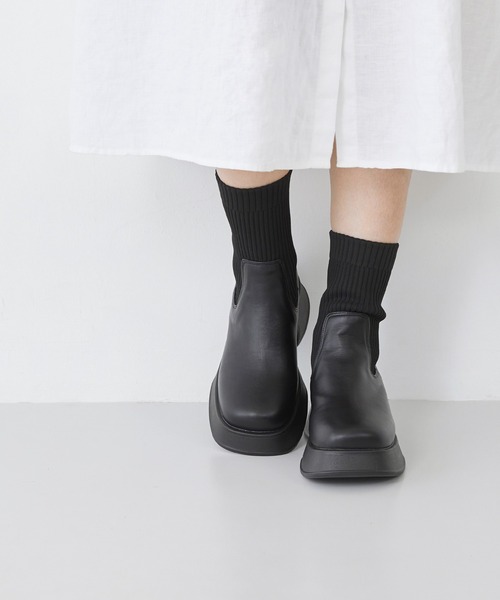 menue（メヌエ） ブーツ 厚底 ショートソックスブーツ レディース