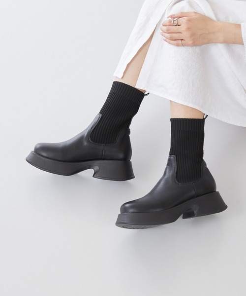 menue（メヌエ） ブーツ 厚底 ショートソックスブーツ レディース