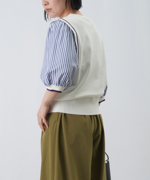 ニット セーター LC/LLL ドッキングカーディガン/ストライプ切替カーディガン レディース LADY LUCK LUCA ニット セーター LC/LLL ドッキングカーディガン