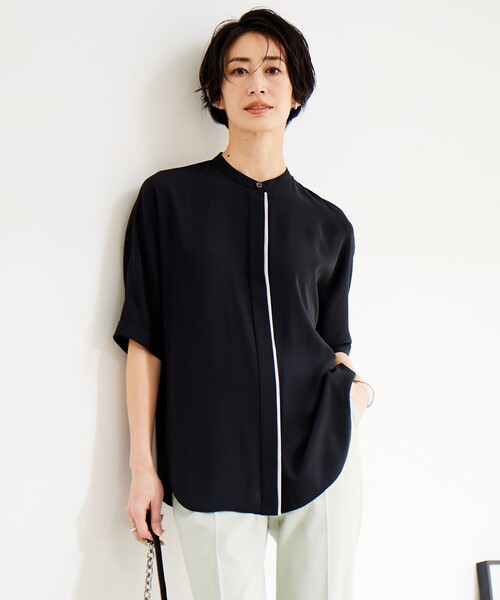 ICB（アイシービー） ブラウス シャツ BackSatinAmunzen 5分袖バンド