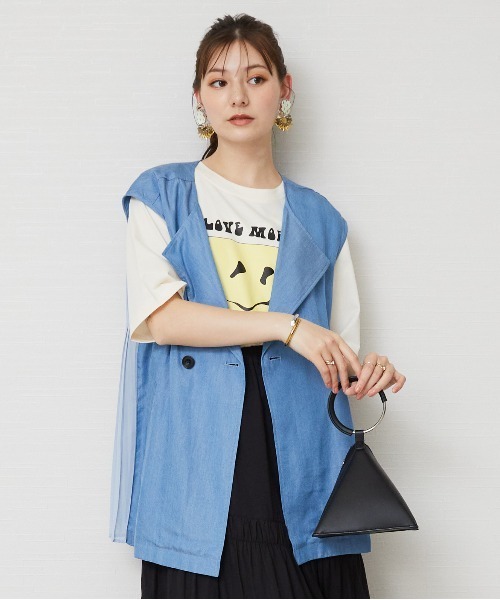 ベスト ジレ バックプリーツセルロースジレ レディース