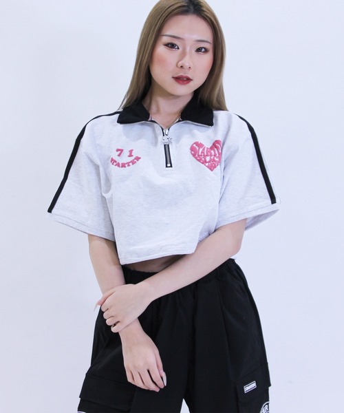 STARTER tシャツ ハートロゴショート丈ハーフジップTシャツ
