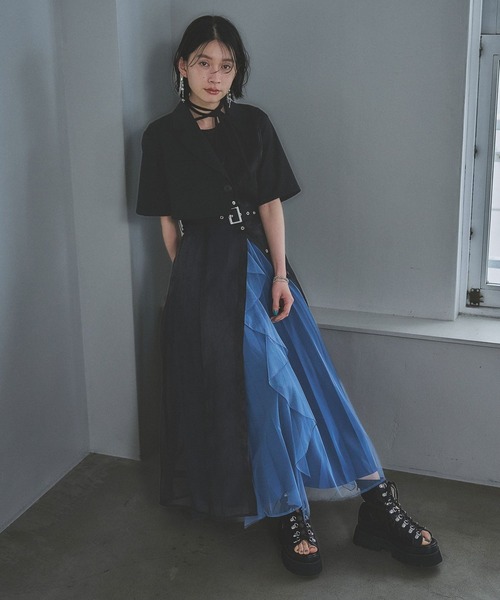 【美品】HARE ジャケットライクシアーワンピース　ブラック　レース　テーラード HARE（ハレ）の「ジャケットライクシアーワンピース(HARE