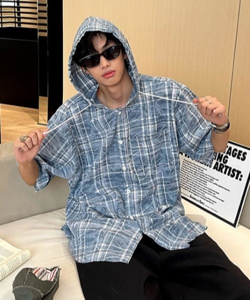 ブラウス シャツ 「UNISEX」オンブレフードシャツ レディース メンズ UNISEX》オンブレフードシャツ（シャツ/ブラウス）｜PBLIM