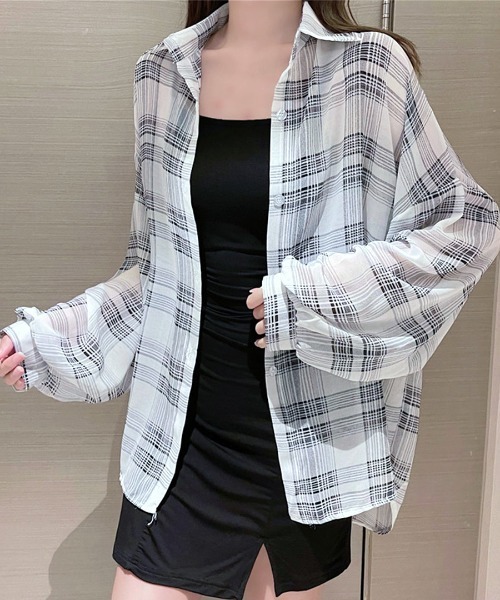 人気✨早い者勝ち！】bluelea シースルーチェックブラウス