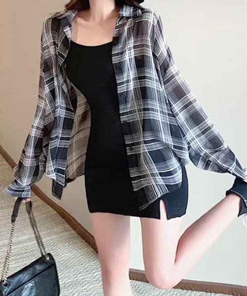 人気✨早い者勝ち！】bluelea シースルーチェックブラウス