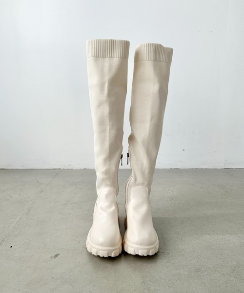 CLEA ブーツ ソックスロングチャンキーブーツ レディース : ZOZOTOWN