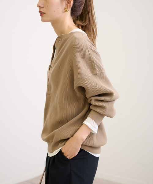 FRAMeWORK tシャツ Tシャツ ワッフルヘンリープルオーバー