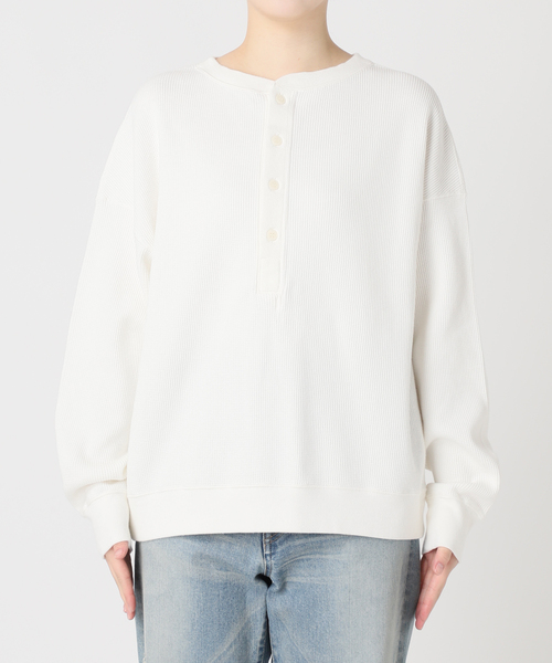 美品フレームワーク日本製ワッフルヘンリープルオーバー ホワイト カットソー FRAMeWORK tシャツ Tシャツ ワッフルヘンリープルオーバー
