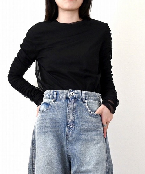 tシャツ チュール×シアーリブシャーリングセットTシャツ レディース STYLEBLOCK tシャツ チュール×シアーリブシャーリングセットT