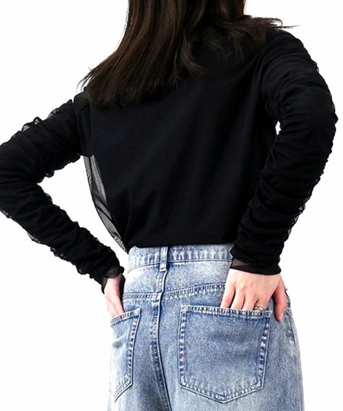 tシャツ チュール×シアーリブシャーリングセットTシャツ レディース STYLEBLOCK tシャツ チュール×シアーリブシャーリングセットT