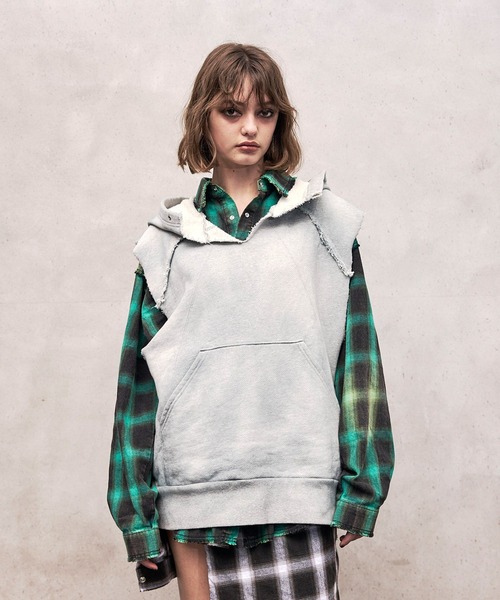 VI E DIT パーカー Washed Heavy Weight Vest Hoodie/ウォッシュド