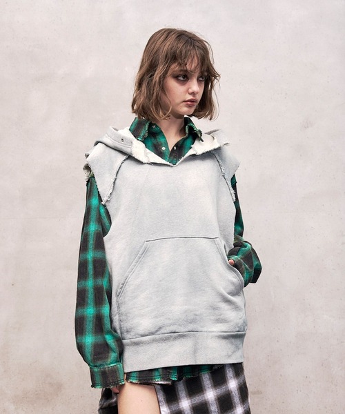 VI E DIT パーカー Washed Heavy Weight Vest Hoodie/ウォッシュド