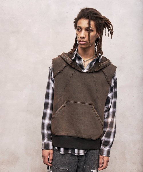 VI E DIT パーカー Washed Heavy Weight Vest Hoodie/ウォッシュド