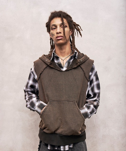 VI E DIT パーカー Washed Heavy Weight Vest Hoodie/ウォッシュド
