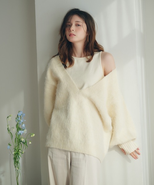 ニット セーター melange vneck knit ensembleメランジvネックニットアンサンブル レディース