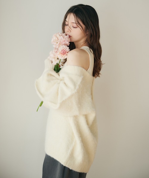 ニット セーター melange vneck knit ensembleメランジvネックニットアンサンブル レディース fupel ニット セーター melange vneck knit ensembleメランジv