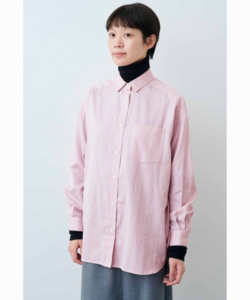 ブラウス シャツ ＴＨＲＥＥ　ＦＩＦＴＹ　ＳＴＡＮＤＡＲＤ　ピンクのストライプワイドシャツ レディース THREE FIFTY STANDARD ピンクのストライプワイドシャツ｜THREE