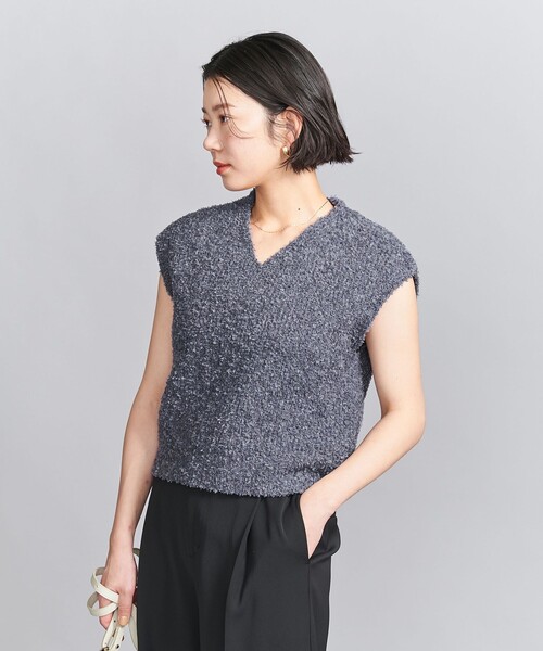 【美品】ユナイテッドアローズ　Vネック　ベスト　ジレ　ベルト BEAUTY＆YOUTH UNITED ARROWS ベスト ジレ フロントボタン V