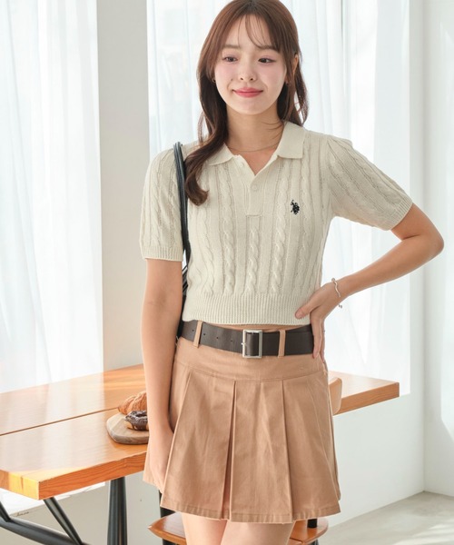 カーキ　XSサイズ　POLO レディース　サマーニット LIAN ニット セーター ミックスサマーポロニット レディース