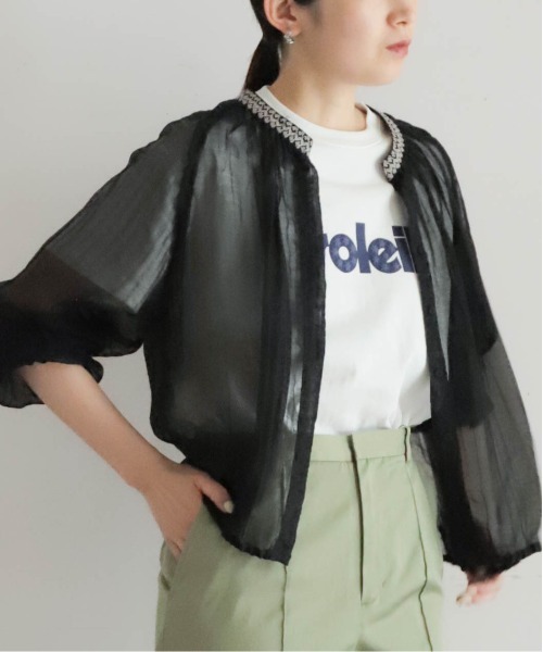 ノンブルアンペール（NOMBRE IMPAIR）ソフトオーガンジーピンタック羽織りブラウス／ブラック NOMBRE IMPAIR ノンブルアンペール（NOMBRE IMPAIR）ソフト