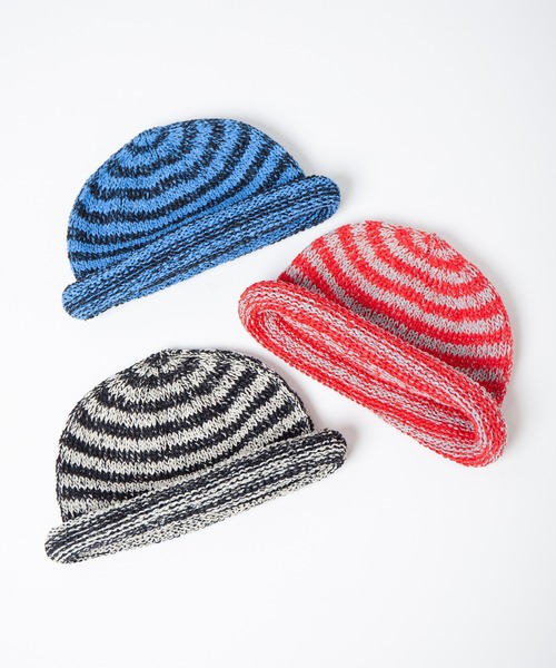 indietro association ストライプニット　ビーニー帽子 INDIETRO ASSOCIATION ニット帽 ニットキャップ Border Roll Knit Cap